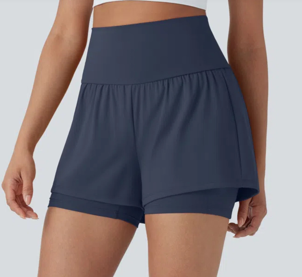 NWT Halara Womens $35 XL SoftlyZero Airy 5 in Indigo Shorts High Waisted 2-in-1